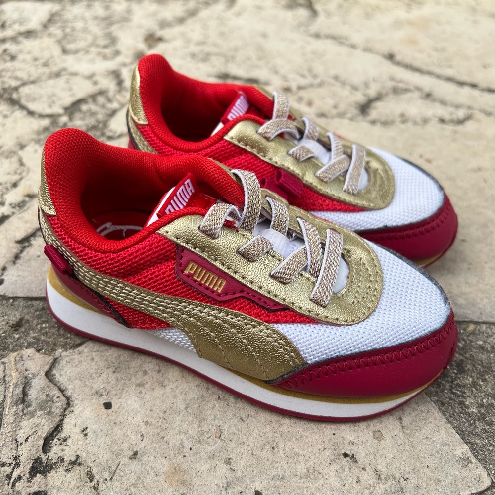 Puma Kids' Sneakers in Red, Gold, and White